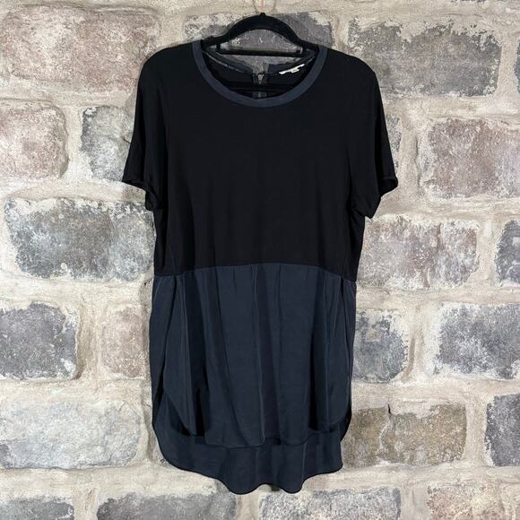 Wilfred Black Silk Tunic M‎ Rayon Top Panel Pocket Hi-Low Hem Shift Coastal - Picture 1 of 11
